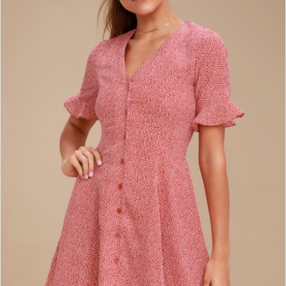 Castana Rust Red Print Button-Up Dress